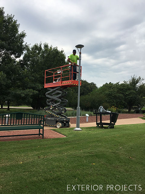 Oklahoma History Center exterior lighting - installing new LED fixtures